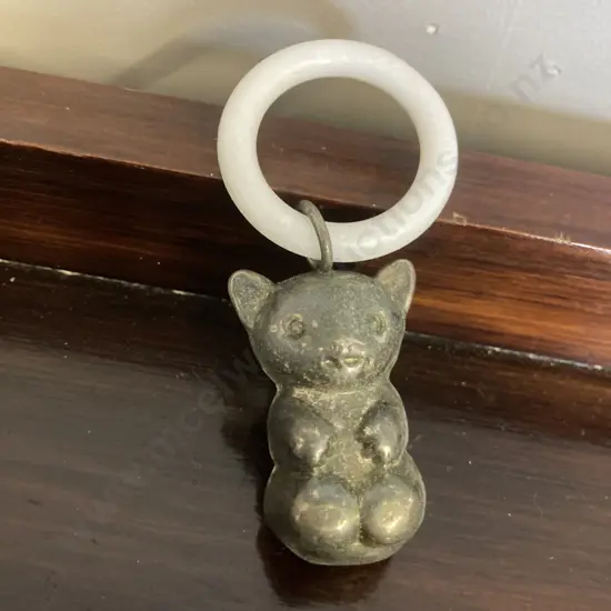 Vintage Silver Plate Bear Babies Rattle And Teething Ring